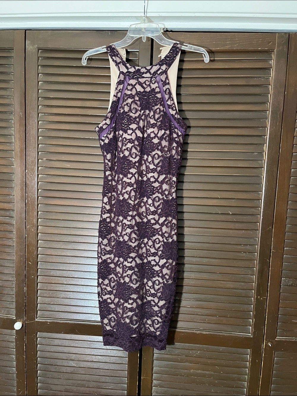 Emerald Sundae Purple Lace Midi Dress with Nude Lining